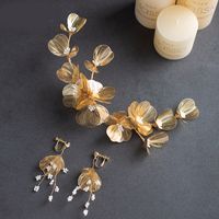 Baroque Handmade Flower Bead Tassel Ear Clip Headband Hair Clip Two-piece Set sku image 3