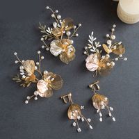 Barock Handgefertigte Blume Perle Quaste Ohrclip Stirnband Haarspange Zweiteiliges Set sku image 2