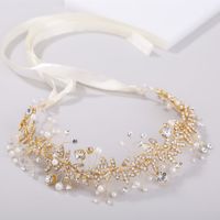 Bridal Leaf Alloy Diamond Pearl Wedding Headband sku image 2