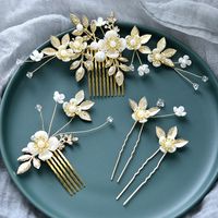 New Bridal Pearl Flower Headwear Hair Comb Wedding Dress Accessories sku image 4
