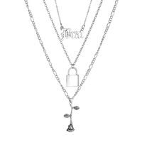 Retro Rose Cross Lock Letter Pendent Multi-layer Alloy Necklace Female sku image 1