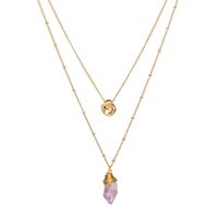 Fashion Gold Tag Light Purple Natural Stone Pendant Multi-layer Alloy Necklace sku image 1