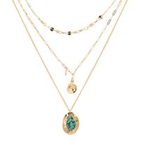 Creative Retro Natural Stone Turquoise Multilayer Alloy Necklace Accessories Female sku image 1