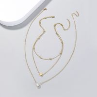 Fashion Heart Rhinestone Pendant Multi-layer Necklace sku image 1