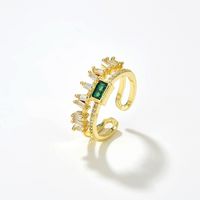 Fashion Female 18k Gold Geometric Retro Ladies Green Zircon Copper Ring main image 3