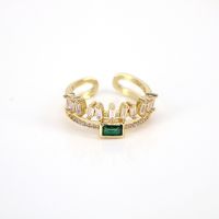 Fashion Female 18k Gold Geometric Retro Ladies Green Zircon Copper Ring main image 4