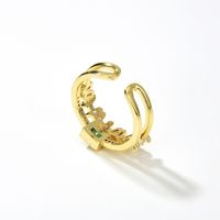 Fashion Female 18k Gold Geometric Retro Ladies Green Zircon Copper Ring main image 5