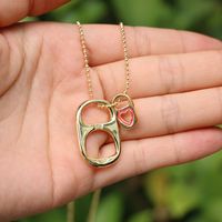 Simple Copper Drip Oil Stitching Pull Ring Heart Gold-plated Necklace main image 6