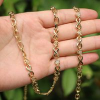 Punk Hip-hop Golden 8-character Chain Copper Necklace Bracelet Set main image 3