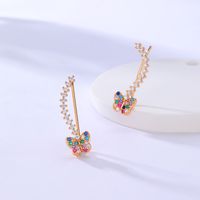 Creative Copper Electroplating 18k Gold Inlaid Colorful Zircon Butterfly Earrings main image 3