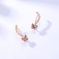 Creative Copper Electroplating 18k Gold Inlaid Colorful Zircon Butterfly Earrings main image 4