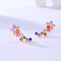 Fashion Copper Electroplating 18k Gold Inlaid Colorful Zircon Flower Earrings main image 3