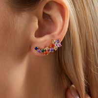 Pendientes De Flores De Circón De Colores Con Incrustaciones De Oro De 18 Quilates De Galvanoplastia De Cobre De Moda sku image 1