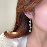 Korean Style Inlaid Zircon Flower Tassel Copper Ear Hook Earrings main image 4
