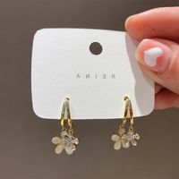 Korean Style Inlaid Zircon Flower Shaped Alloy Drop Earrings main image 3