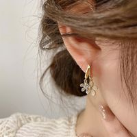 Korean Style Inlaid Zircon Flower Shaped Alloy Drop Earrings main image 4