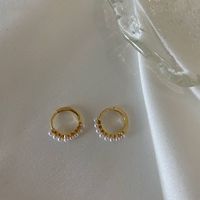 Simple Inlaid Pearl Geometric Circle Copper Earrings Wholesale main image 3