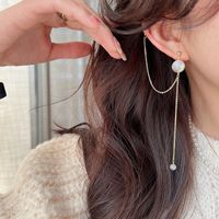Korean Style Pearl Long Tassel Alloy Earrings Wholesale main image 3