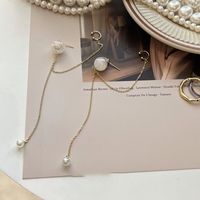 Korean Style Pearl Long Tassel Alloy Earrings Wholesale main image 1