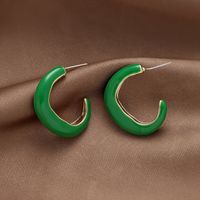 Retro Green Drip Oil C-shaped Geometric Alloy Earrings Wholesale main image 1