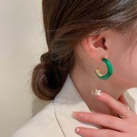 Retro Green Drip Oil C-shaped Geometric Alloy Earrings Wholesale main image 3