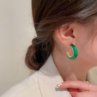Retro Green Drip Oil C-shaped Geometric Alloy Earrings Wholesale main image 5