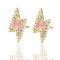 Simple Fashion Diamond Drop Oil Lightning Shape Copper Stud Earrings main image 6