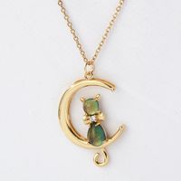 Copper Plated 18k Gold Cat Natural Zircon Pendent Necklace main image 4