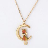Copper Plated 18k Gold Cat Natural Zircon Pendent Necklace main image 5