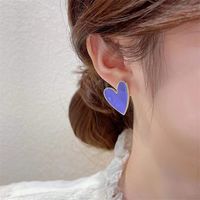 Purple Heart-shaped Flower Alloy Stud Earrings Female New main image 3