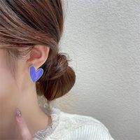 Purple Heart-shaped Flower Alloy Stud Earrings Female New main image 4