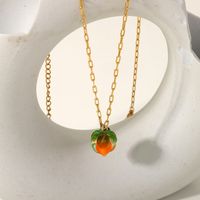 French 18k Gold Stainless Steel Cross Chain Glass Bead Persimmon Pendant Necklace main image 4