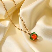 French 18k Gold Stainless Steel Cross Chain Glass Bead Persimmon Pendant Necklace main image 5