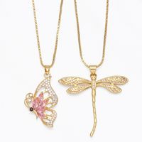 New Dragonfly Butterfly Copper Inlaid Zircon Necklace Collarbone Chain main image 1