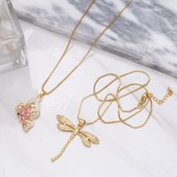 New Dragonfly Butterfly Copper Inlaid Zircon Necklace Collarbone Chain main image 6