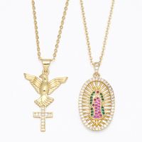Creative Diamond-encrusted Peace Dove Cross Pendant Copper Zircon Virgin Necklace main image 2