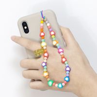 Color Soft Pottery Heart Rainbow Beadeds Mobile Phone Lanyard main image 1