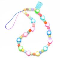 Color Soft Pottery Heart Rainbow Beadeds Mobile Phone Lanyard main image 3