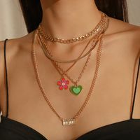 Exaggerated Multi-layered Dripping Oil Heart Flower Digital Multi-layer Necklace main image 1