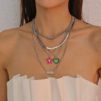 Exaggerated Multi-layered Dripping Oil Heart Flower Digital Multi-layer Necklace main image 4