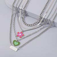 Exaggerated Multi-layered Dripping Oil Heart Flower Digital Multi-layer Necklace main image 5