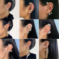 Clips De Oreja De Diamantes De Borla Asimétrica Larga De Moda Sin Agujeros Para Las Orejas main image 1