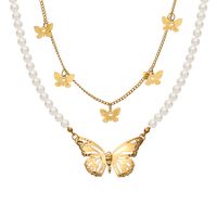 Nouveau Collier En Alliage Double Couche De Perles Papillon Mignon Pour Femmes Créatives main image 6