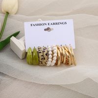 Fashion Circle Shaped Leopard Print Resin Inlaid Pearl Aloy Earrings 5-piece Set main image 1