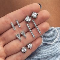 Fashion Simple Geometric Symmetry Diamond Alloy Stud Earrings Set main image 2