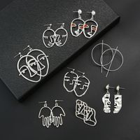 Fashion Creative Hollow Portrait Alloy Drop Earrings Set main image 3