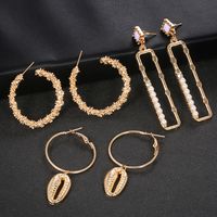 Fashion Geometric  Rectangular Pearl Shell Twisted Alloy Earrings 3 Pairs Wholesale main image 3