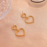 Fashion Hollow Double Heart-shaped Earrings Simple Alloy Drop Earrings main image 5