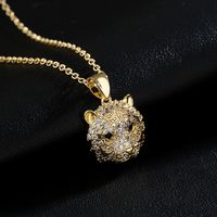 Fashion Copper Micro-inlaid Zircon Jewelry Plated 18k Gold Tiger Head Pendant Necklace main image 3