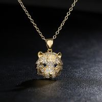 Fashion Copper Micro-inlaid Zircon Jewelry Plated 18k Gold Tiger Head Pendant Necklace main image 4